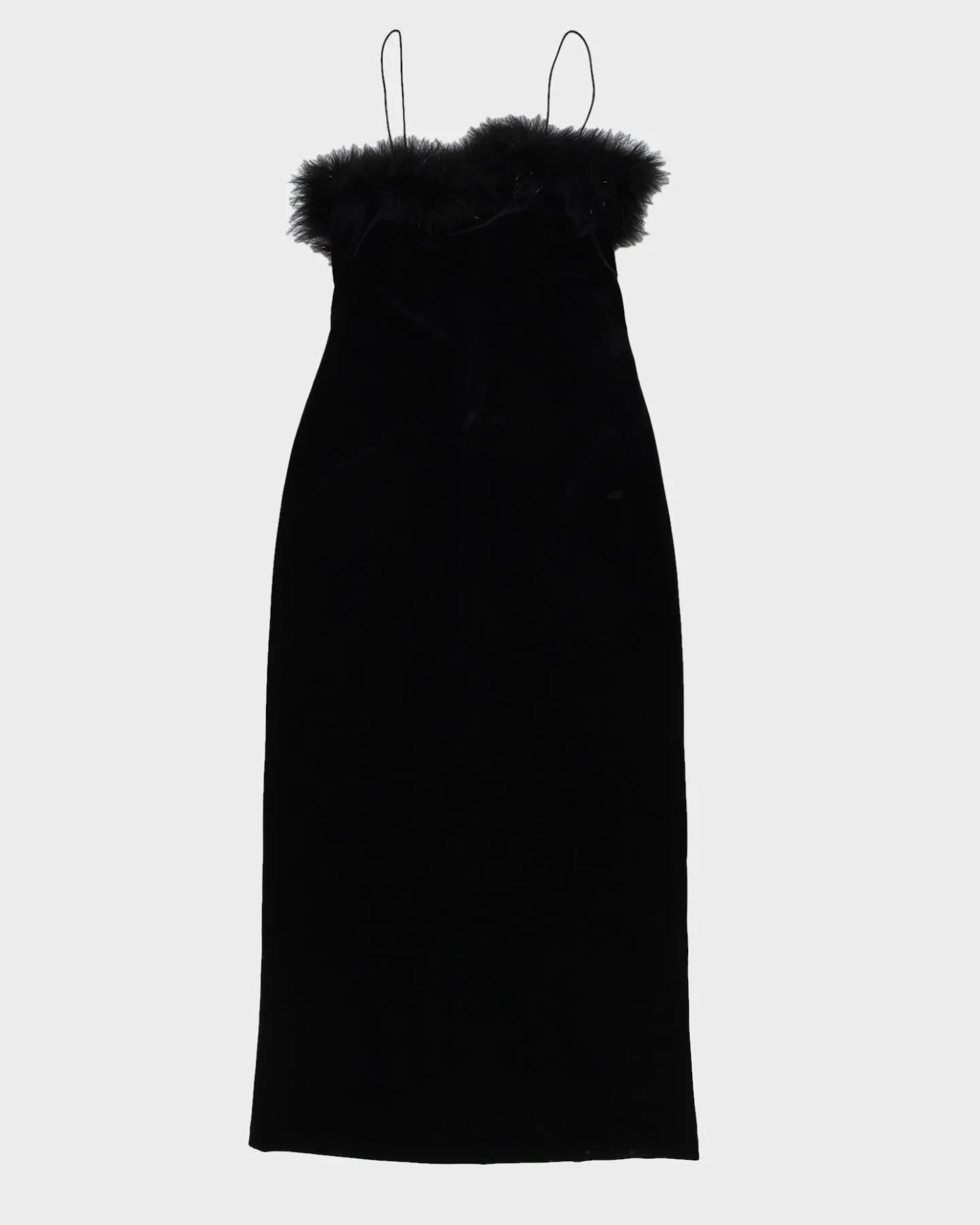 00s Black Velvet With Ostrich Feathers Dress - XS