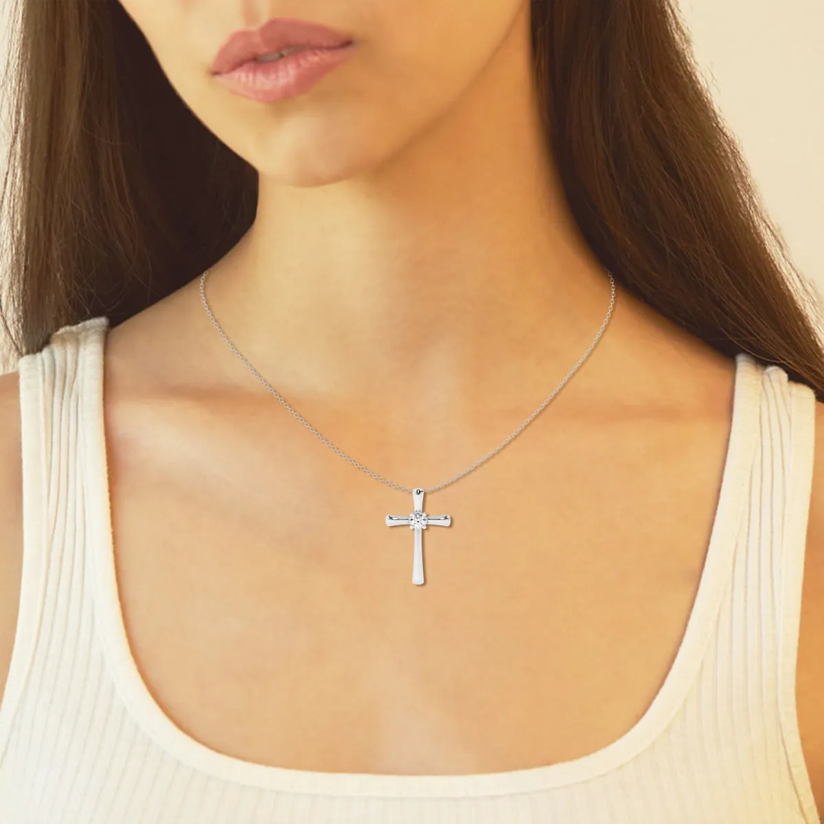 0.24 CT Round Moissanite Diamond Cross Necklace