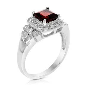 0.60 cttw Garnet Ring .925 Sterling Silver with Rhodium Princess Shape 5 MM