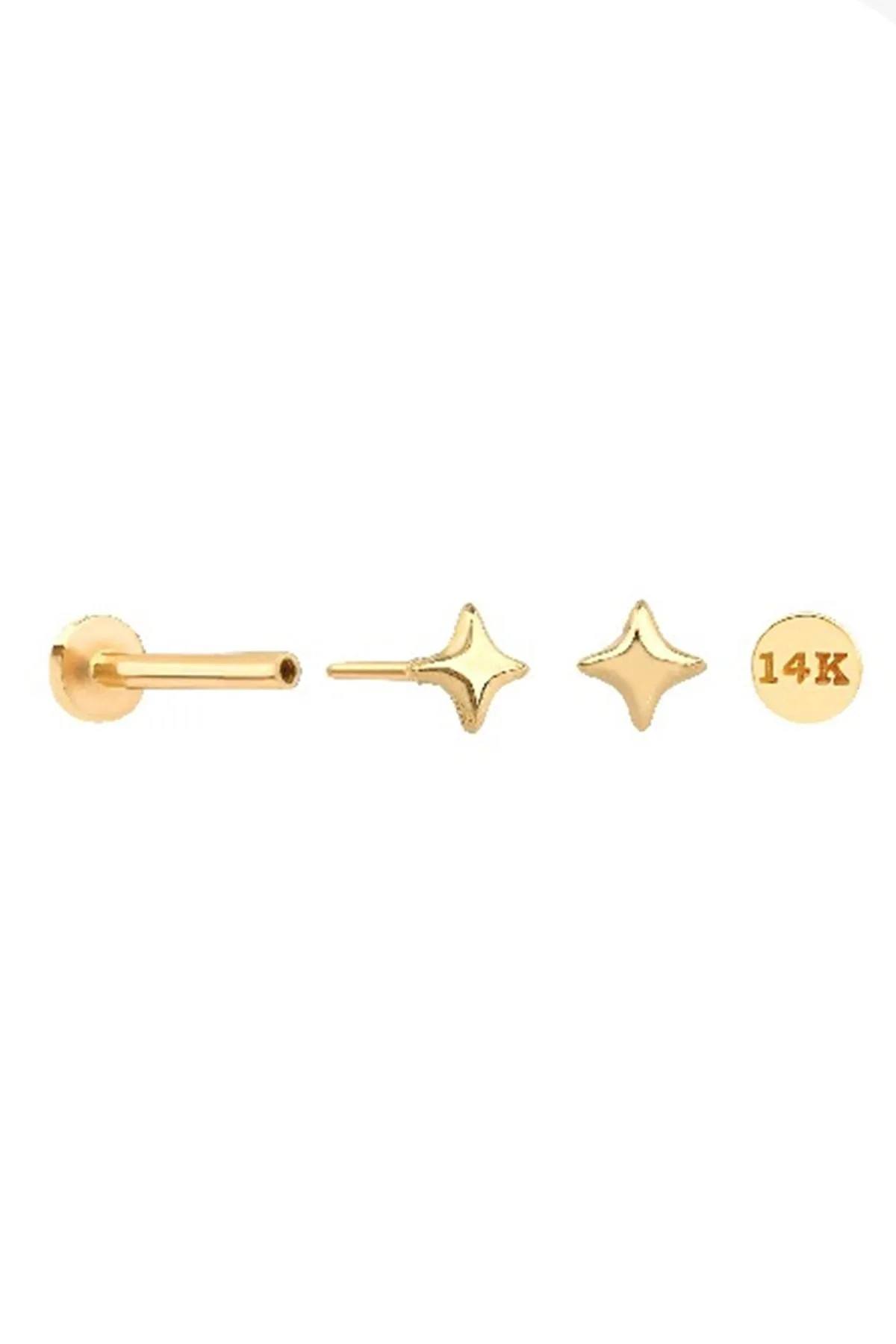 14k Solid Gold Cartilage Sunlight Star Pendant Internally Internal Threaded Labret