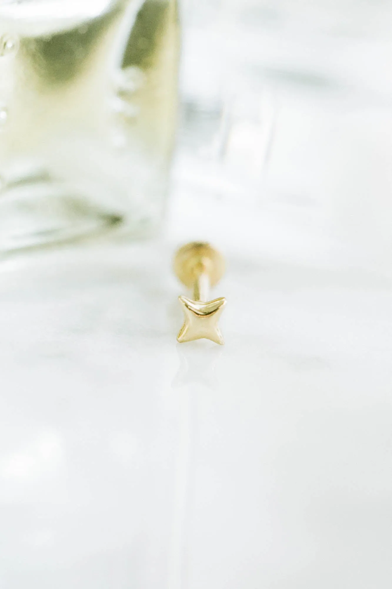 14k Solid Gold Cartilage Sunlight Star Pendant Internally Internal Threaded Labret