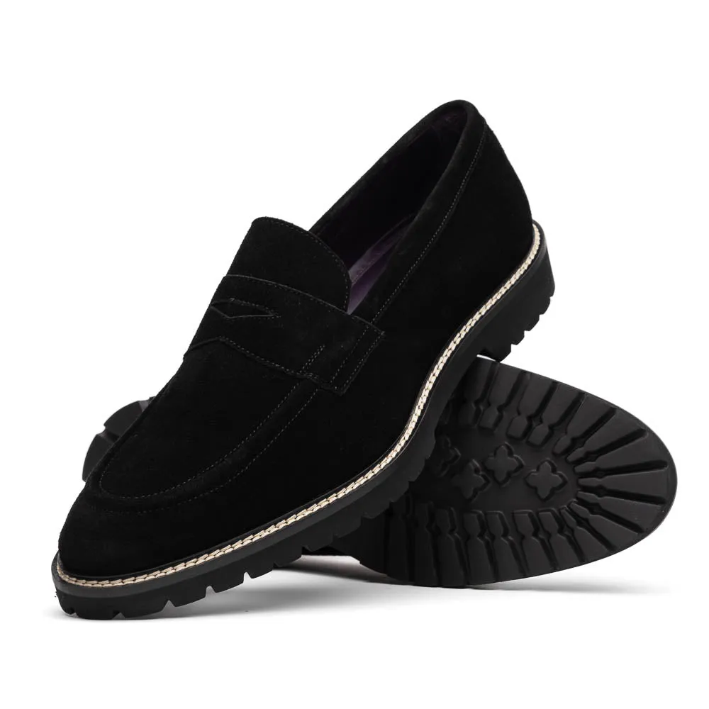 16-657-BLK ROMA Italian Suede Penny Loafers Black