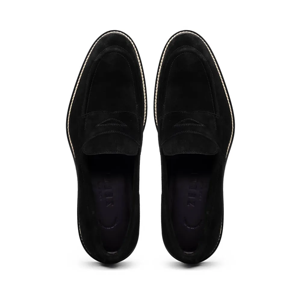 16-657-BLK ROMA Italian Suede Penny Loafers Black