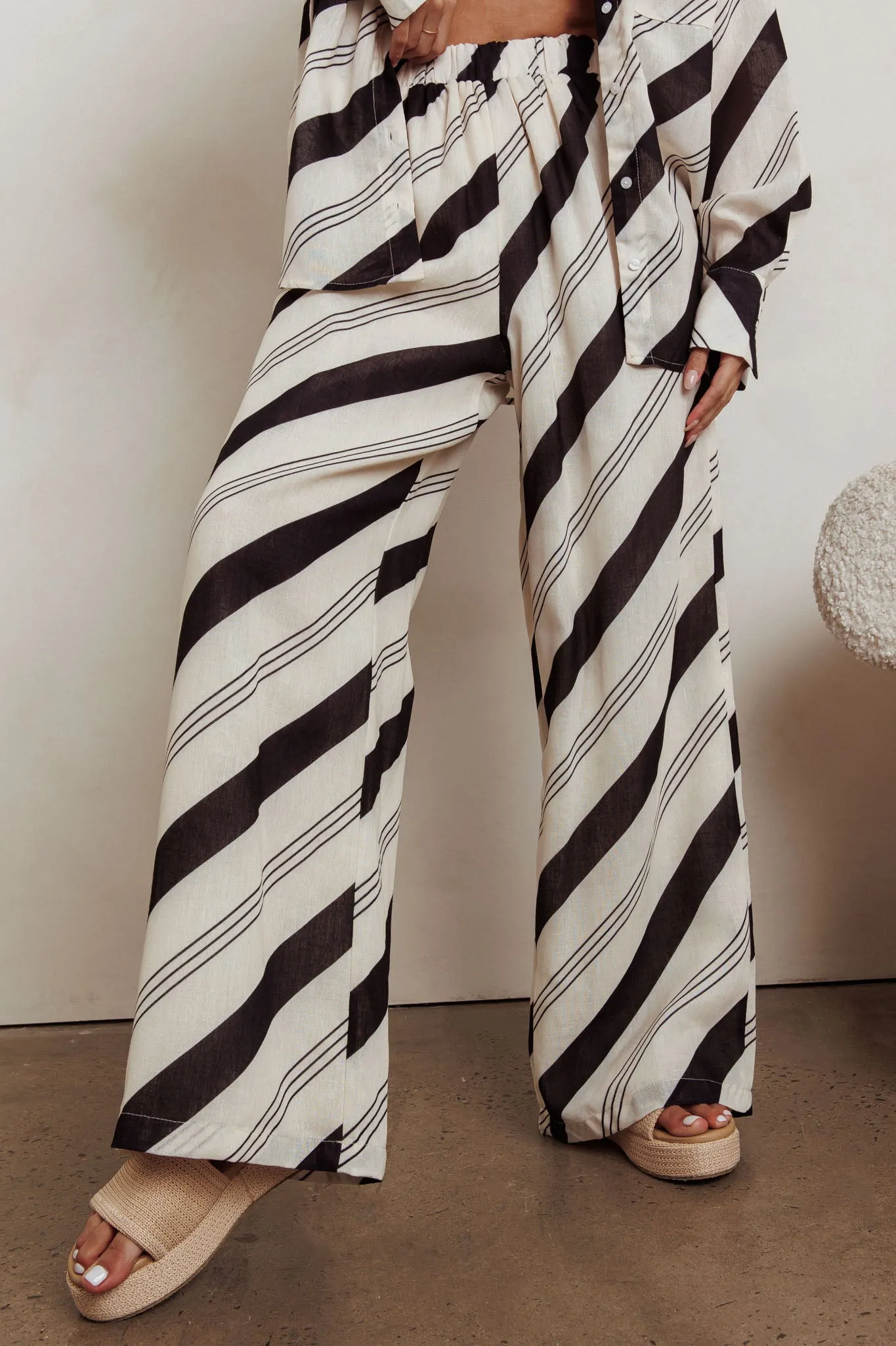 Alex Elastic Waist Striped Print Pant Black/Cream