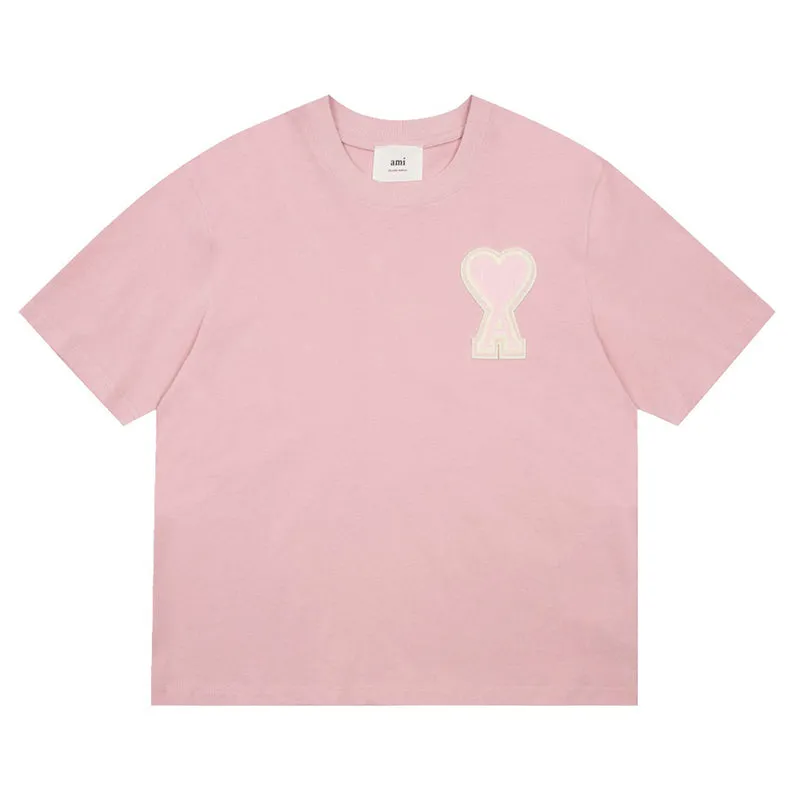 AMI Paris Oversized Logo-Appliquéd Cotton-Jersey T-Shirt Light Pink