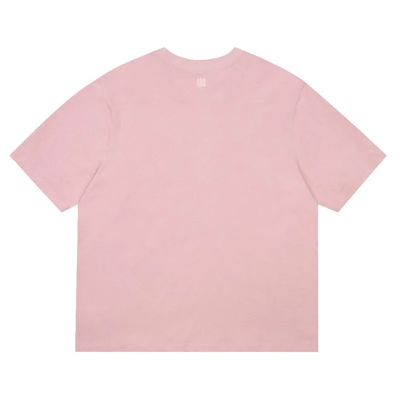 AMI Paris Oversized Logo-Appliquéd Cotton-Jersey T-Shirt Light Pink