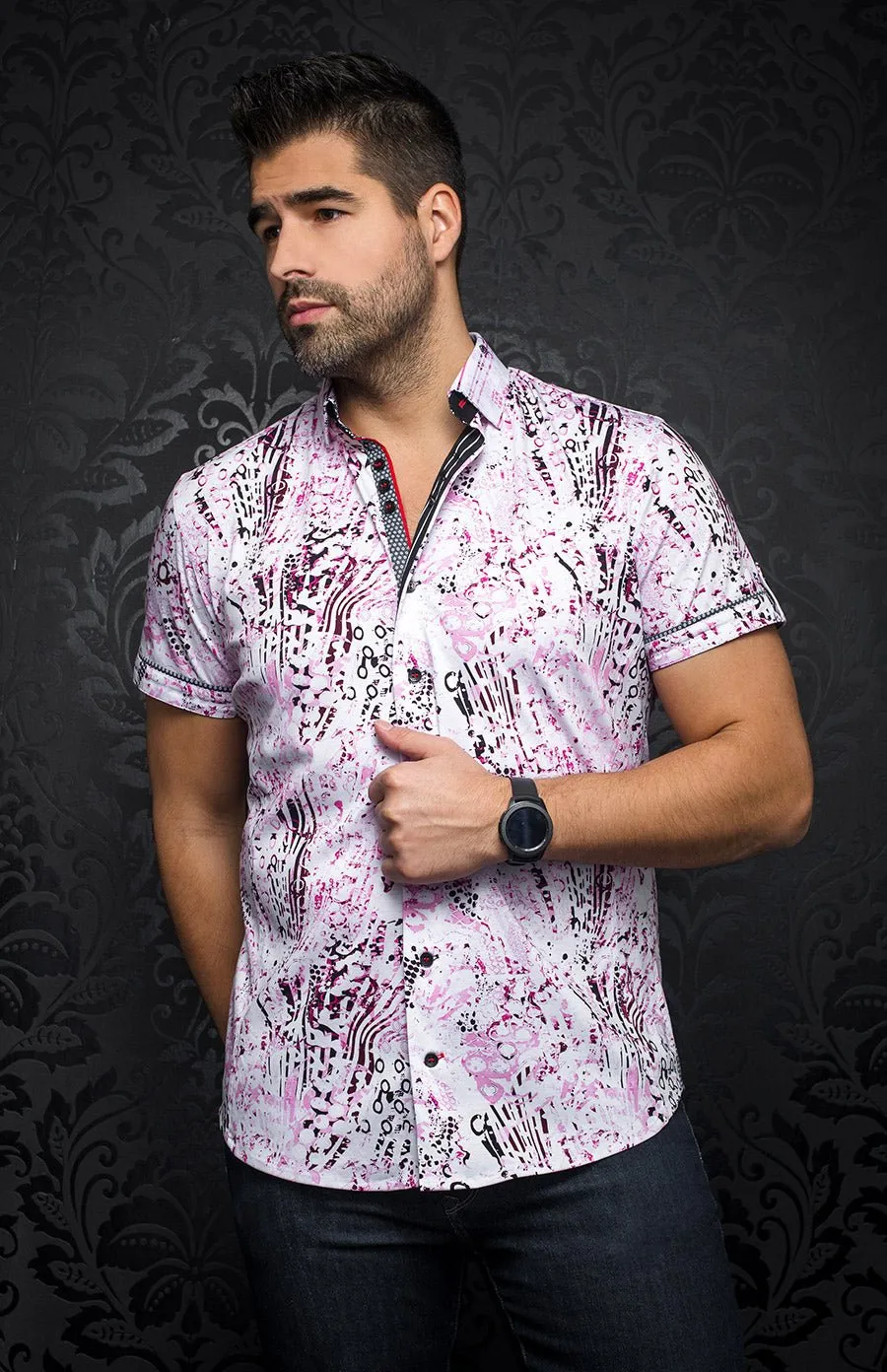 Au Noir Short Sleeve Stretch Shirt | Futuna Pink