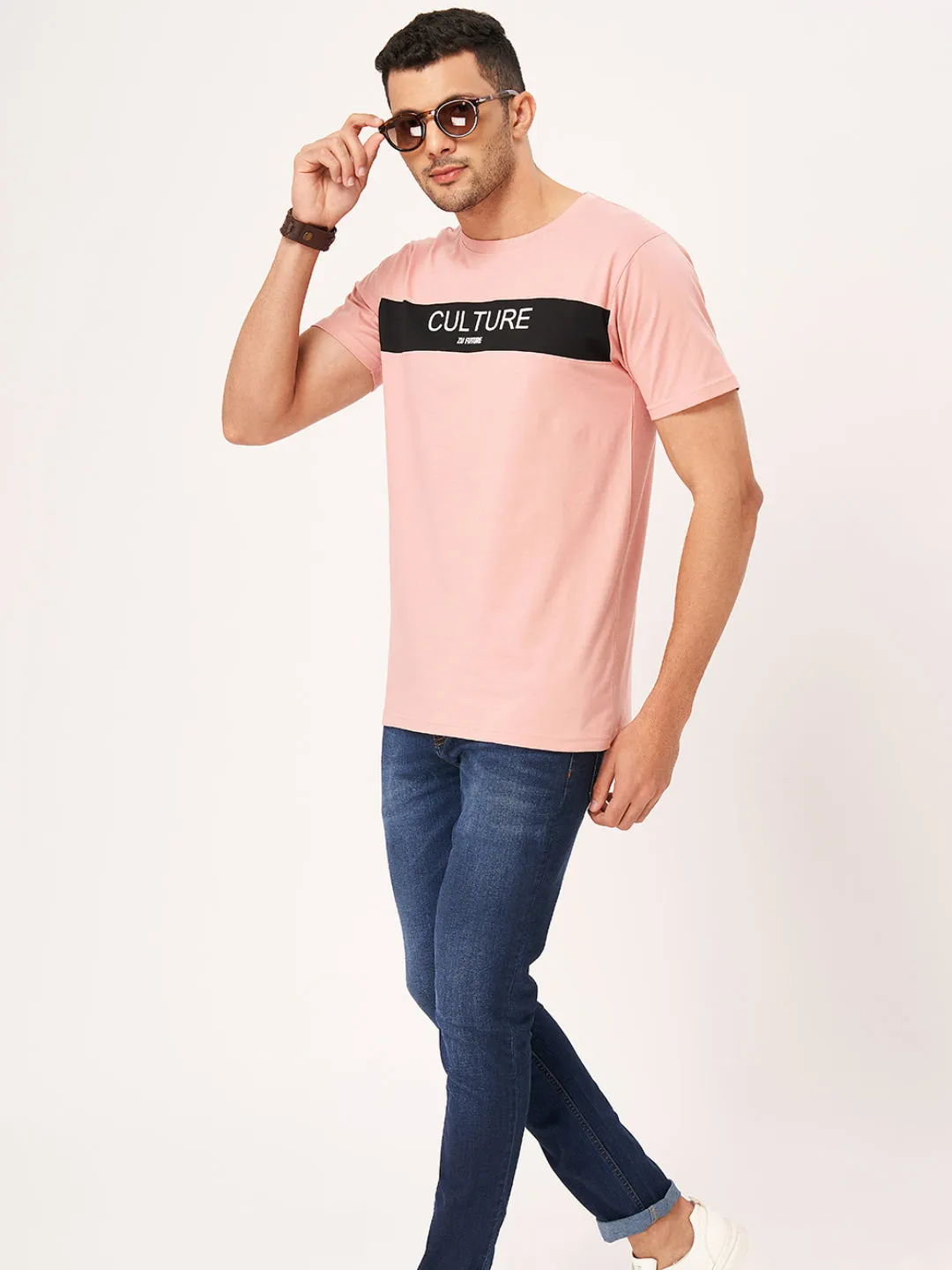 Baby Pink Printed Half Sleeve T-shirt