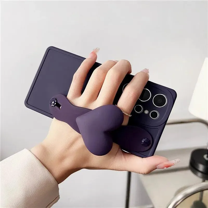 BCPC354 Cute Phone Case for Galaxy S23 Ultra, S22, S21, S20 FE, A54, 14, 24, 34, 53, M14, M54, 34, and F54 - Luxurious 3D Heart Design With Wrist Strap