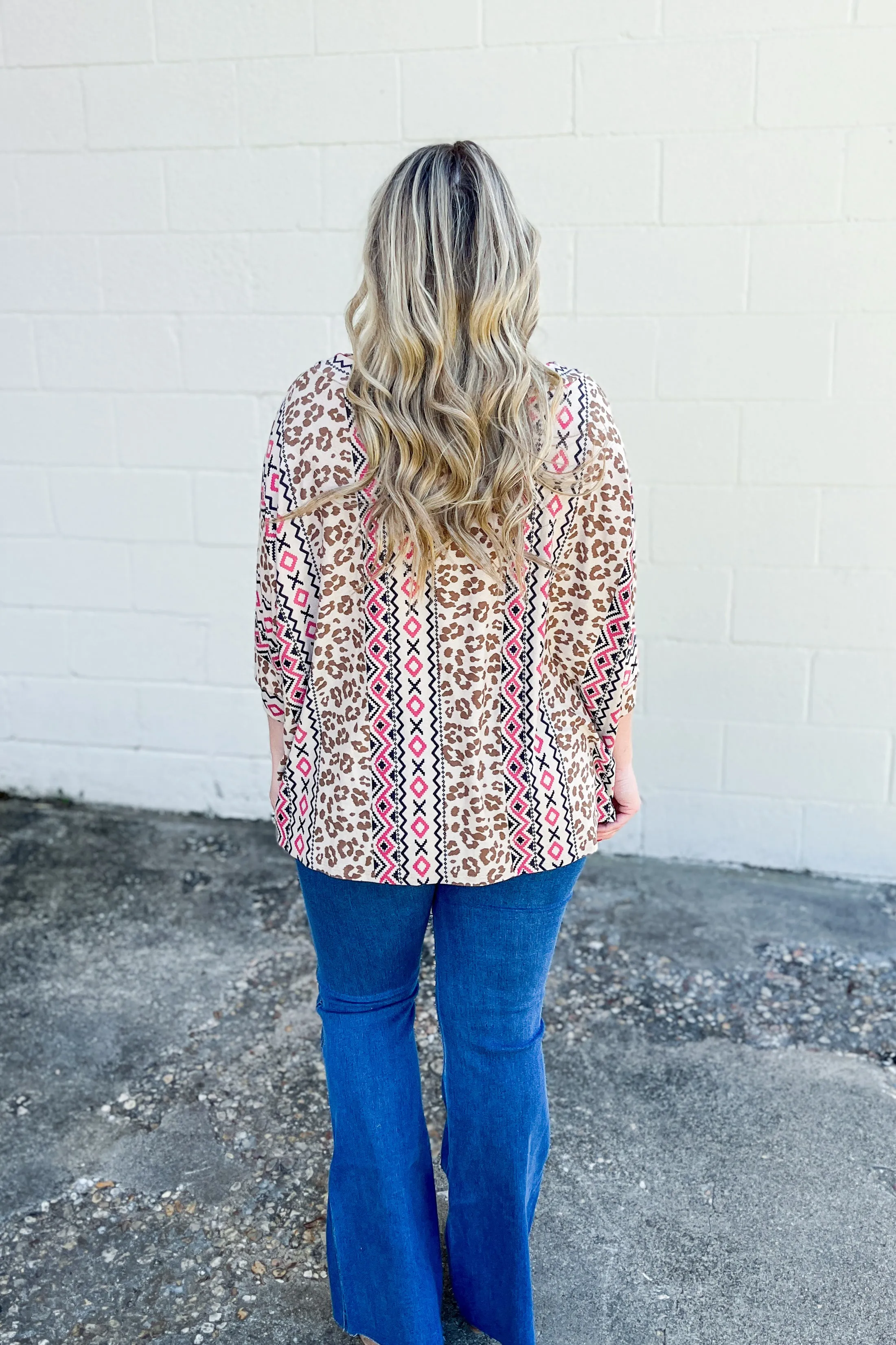 Being Yourself Mix Print Aztec Leopard Top