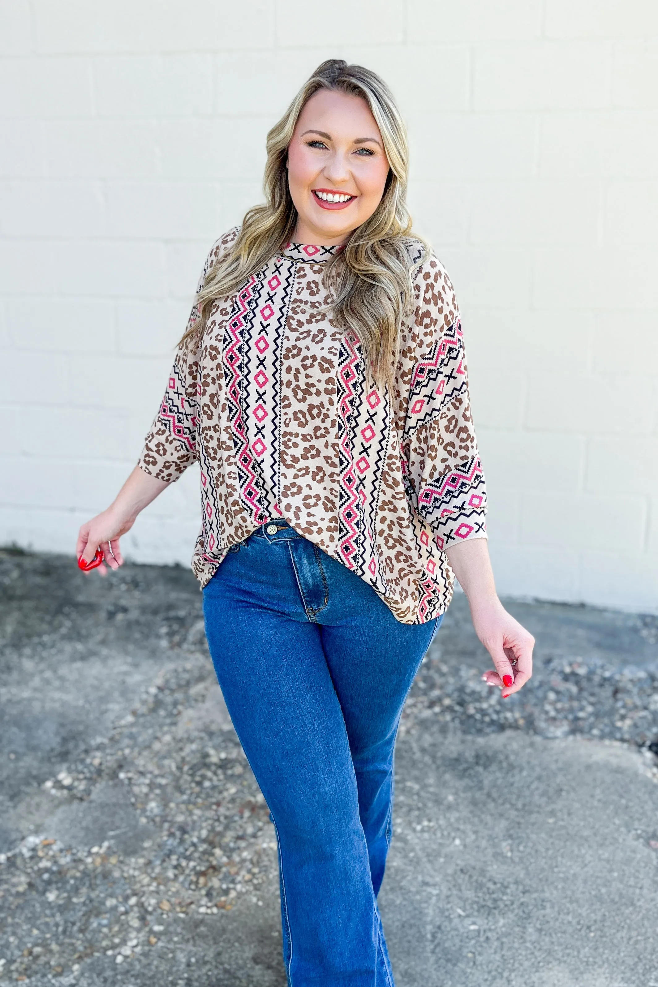 Being Yourself Mix Print Aztec Leopard Top