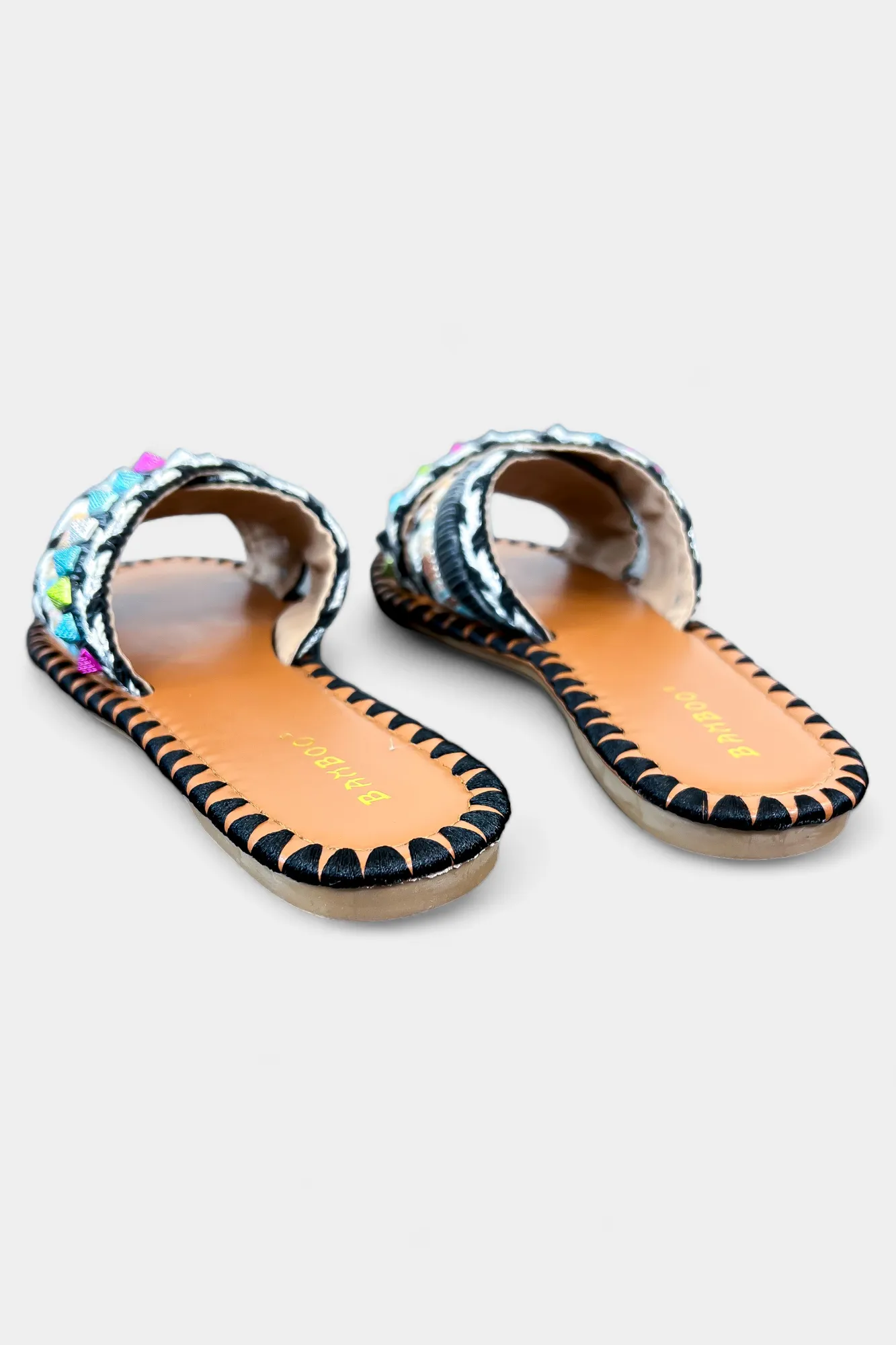 Black Multi Studded Slip On Sandals