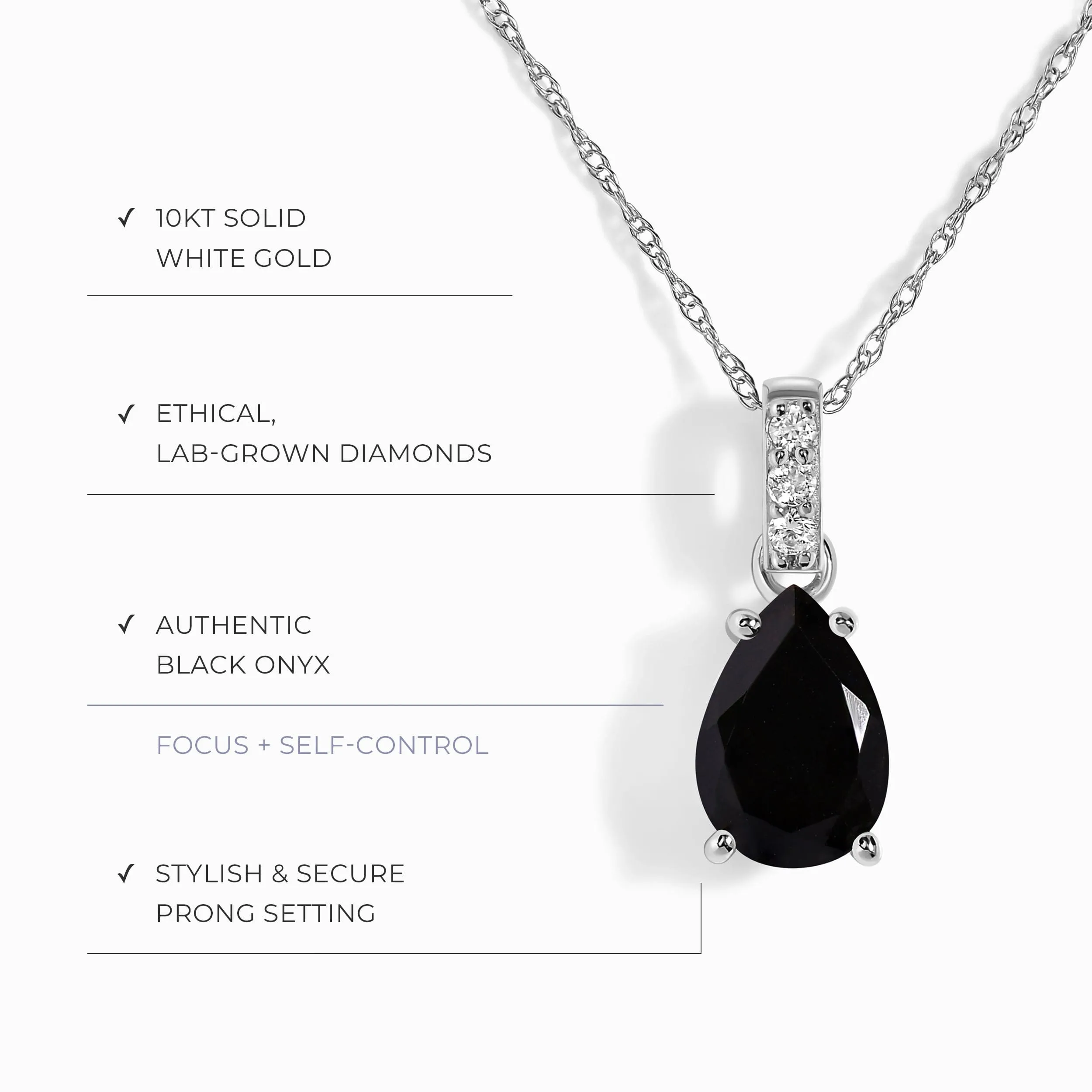 Black Onyx Lab Diamond Necklace Sway - December Birthstone