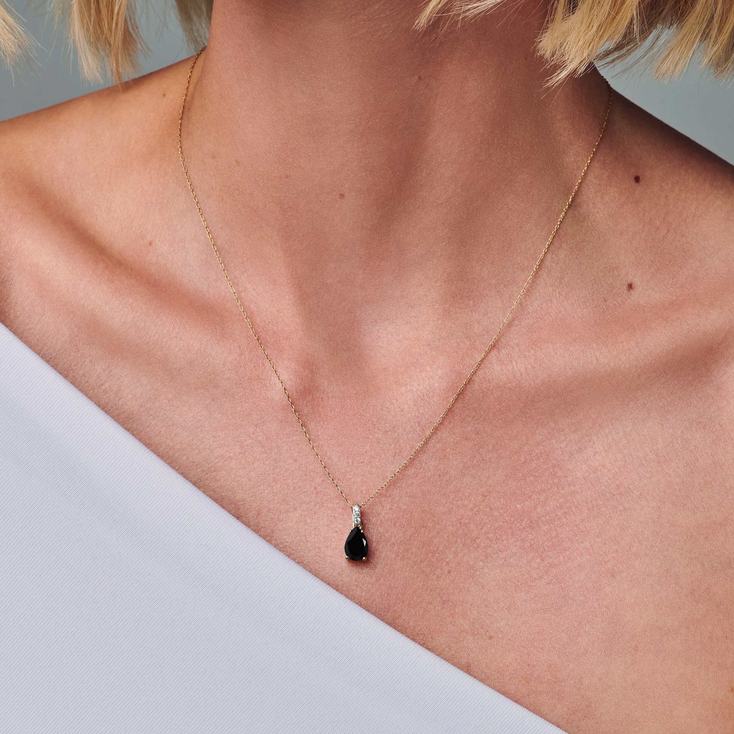 Black Onyx Lab Diamond Necklace Sway - December Birthstone