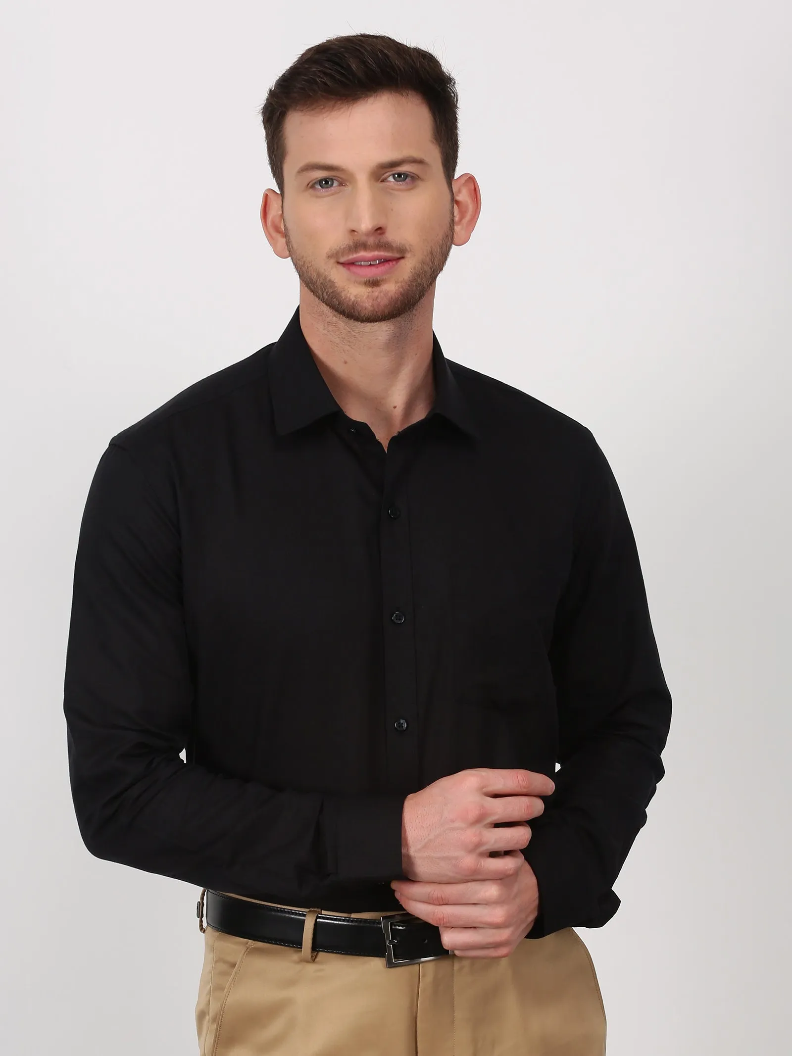 Black Solid Long Sleeve Formal Shirt