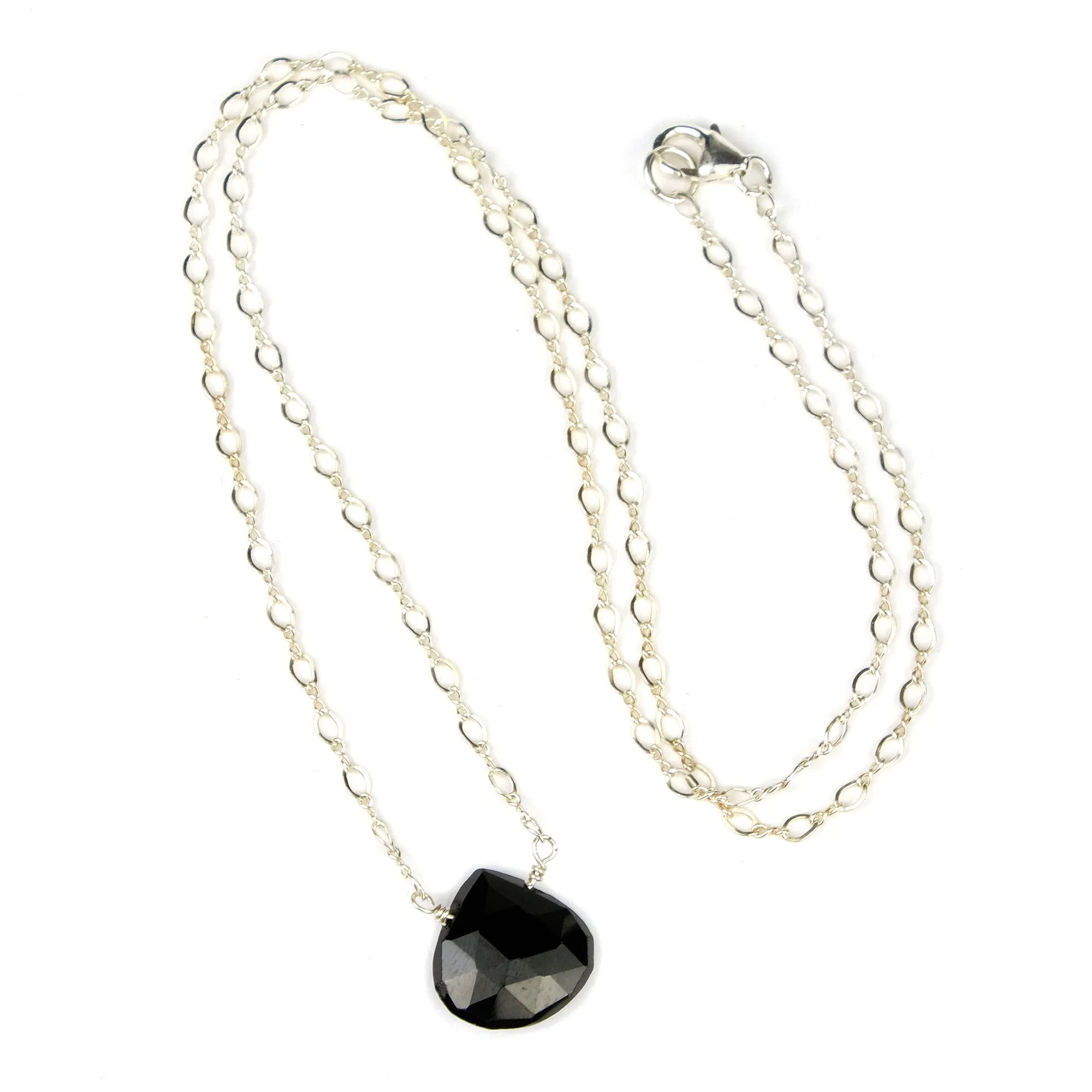 Black Spinel Necklace on Sterling Silver Chain with Sterling Silver Trigger Clasp