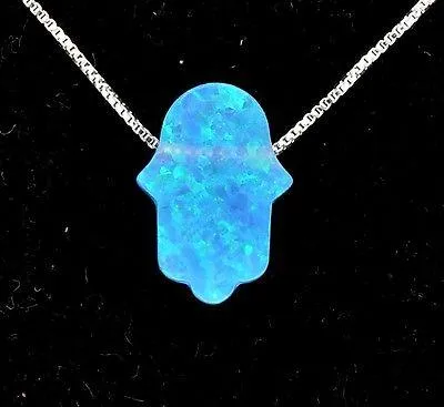 Blue Opal Hamsa Hand Pendant Necklace