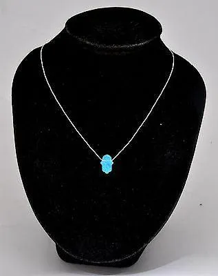 Blue Opal Hamsa Hand Pendant Necklace