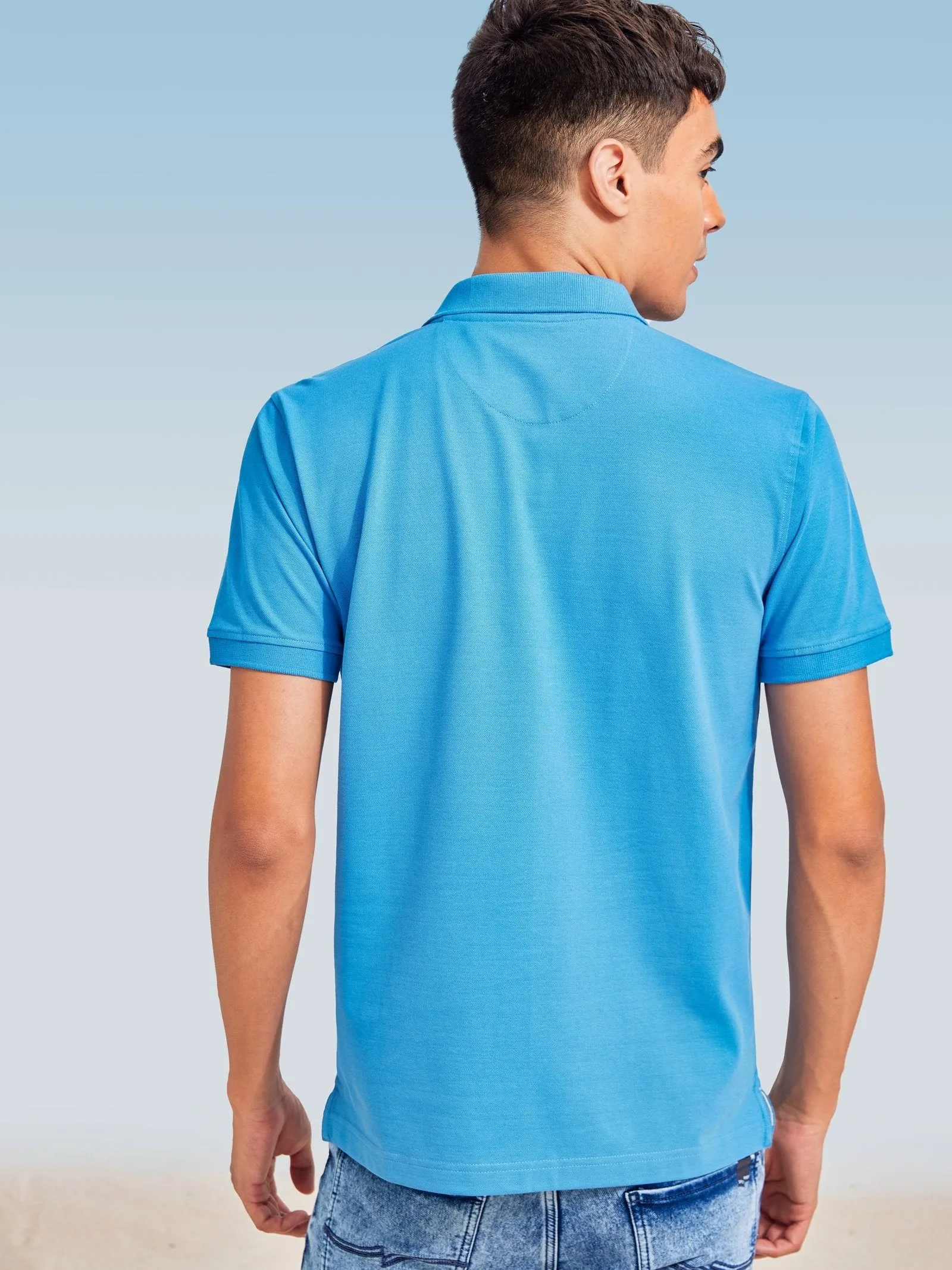 Blue Solid Stretch Polo T-Shirt