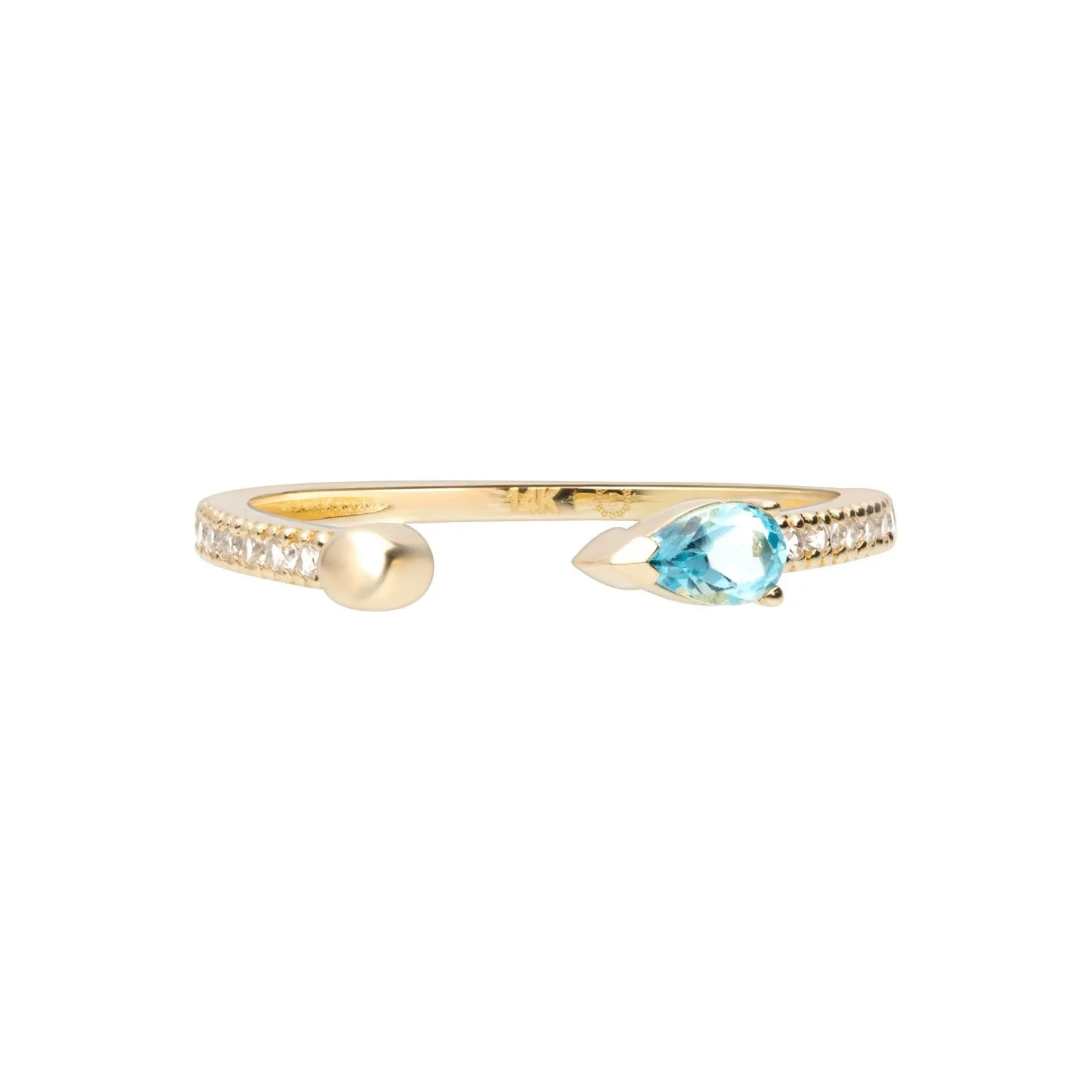 Blue Topaz Pear Open Cuff Ring