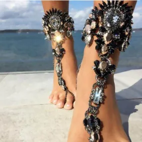 Bohemian Barefoot Sandals Pair - Black - One Size