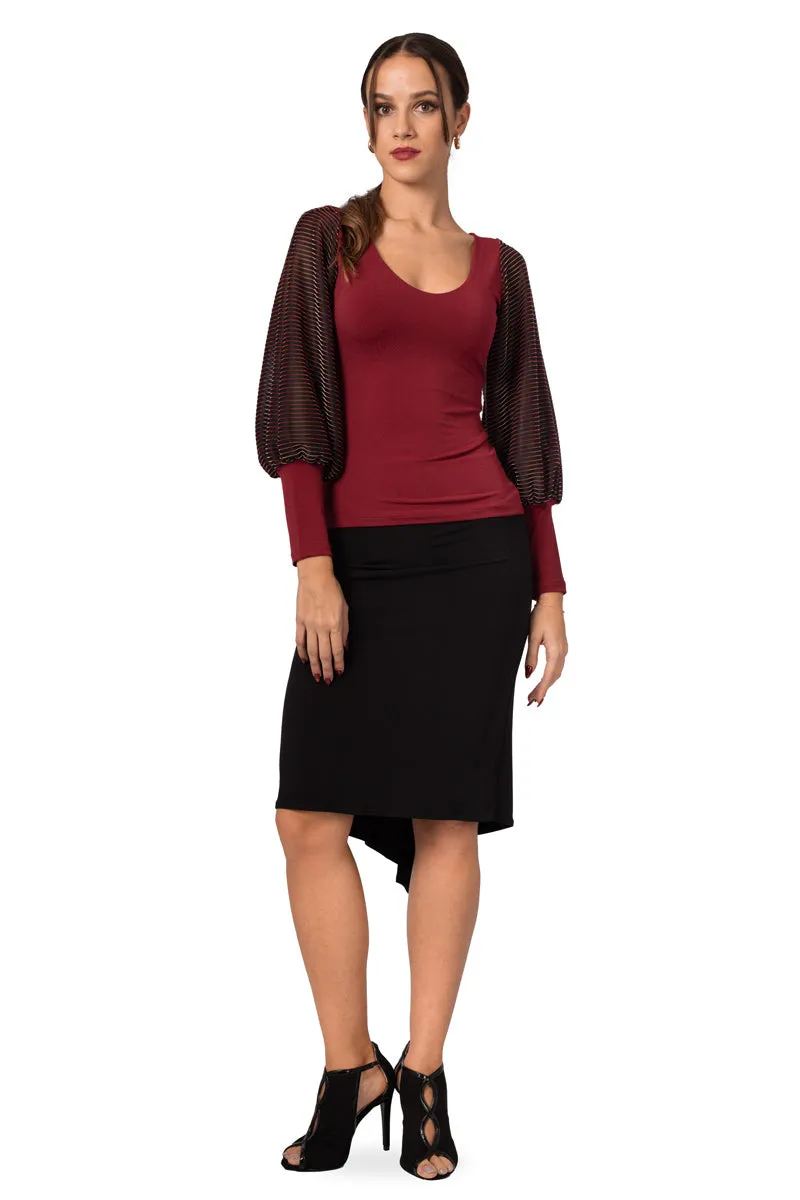 Burgundy Top With Long Lamé Split Sleeves