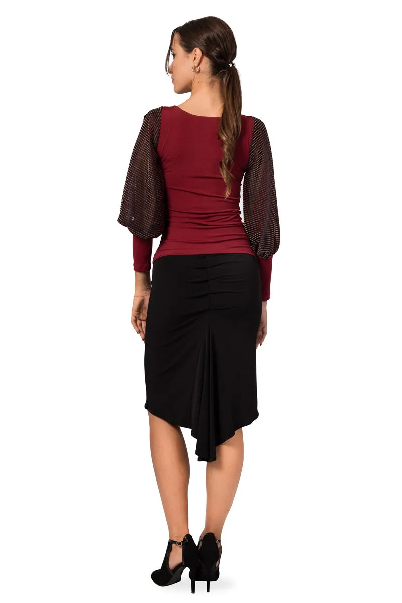 Burgundy Top With Long Lamé Split Sleeves