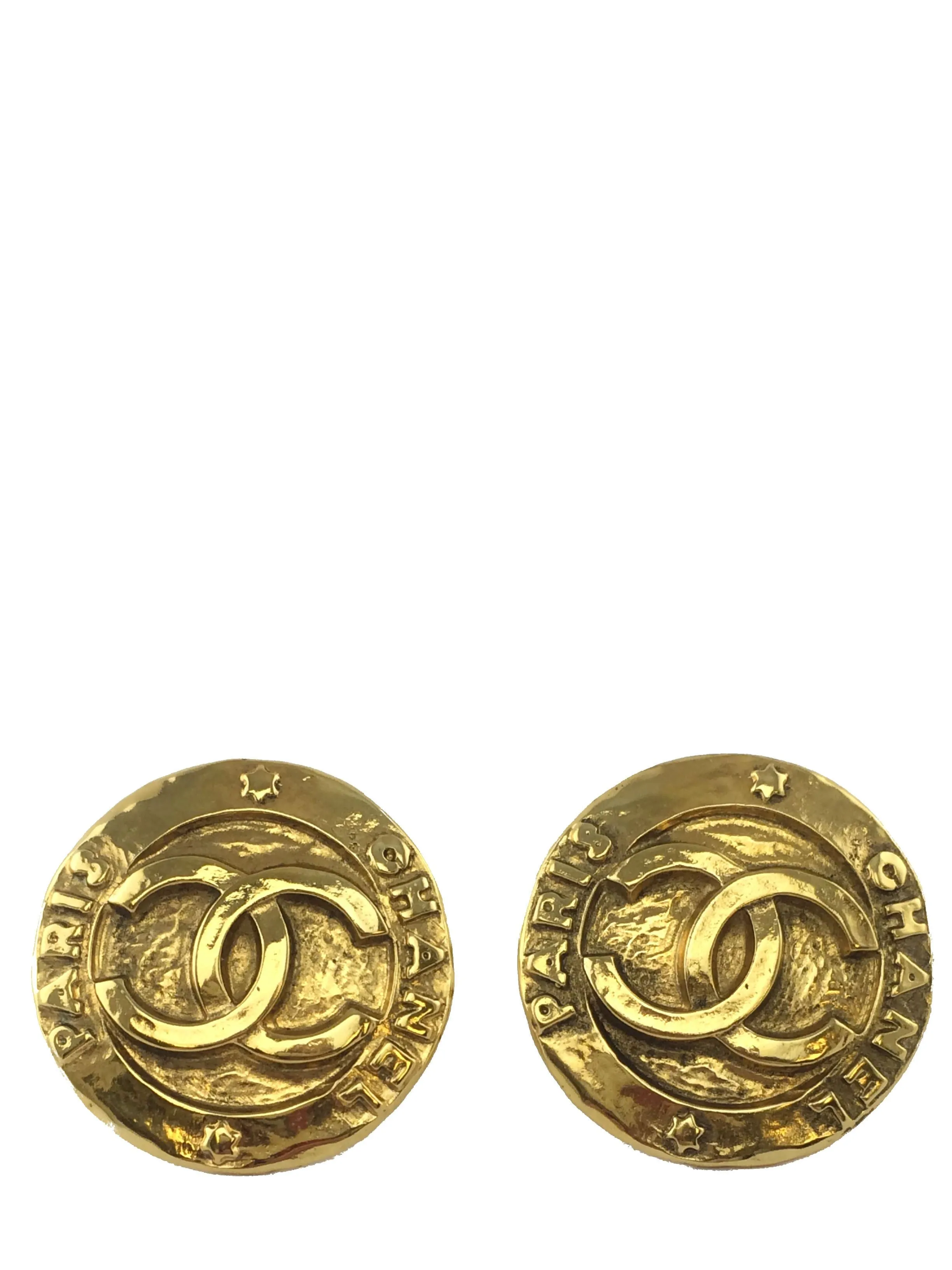 Chanel Vintage Gold CC Disc Clip-On Earrings