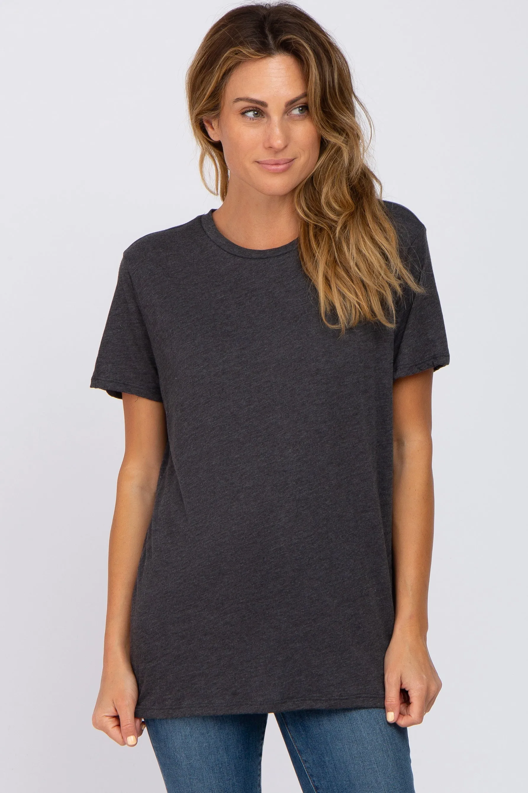 Charcoal Oversized Short Sleeve Maternity Top