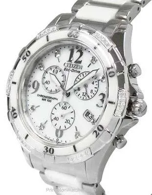 Citizen Eco-Drive Ladies 32 Diamond Chronograph - Stainless and White Ceramic