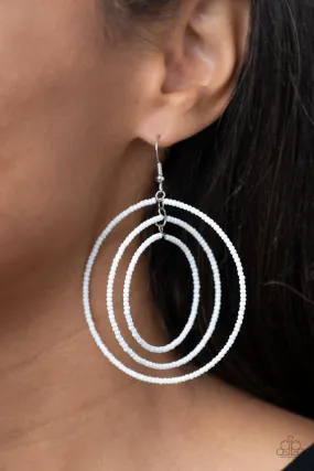 Colorfully Circulating - White Paparazzi Earrings