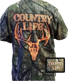 Country Life Outfitters Bone Realtree Camo Orange Deer Skull Head Hunt Vintage Unisex Bright T Shirt