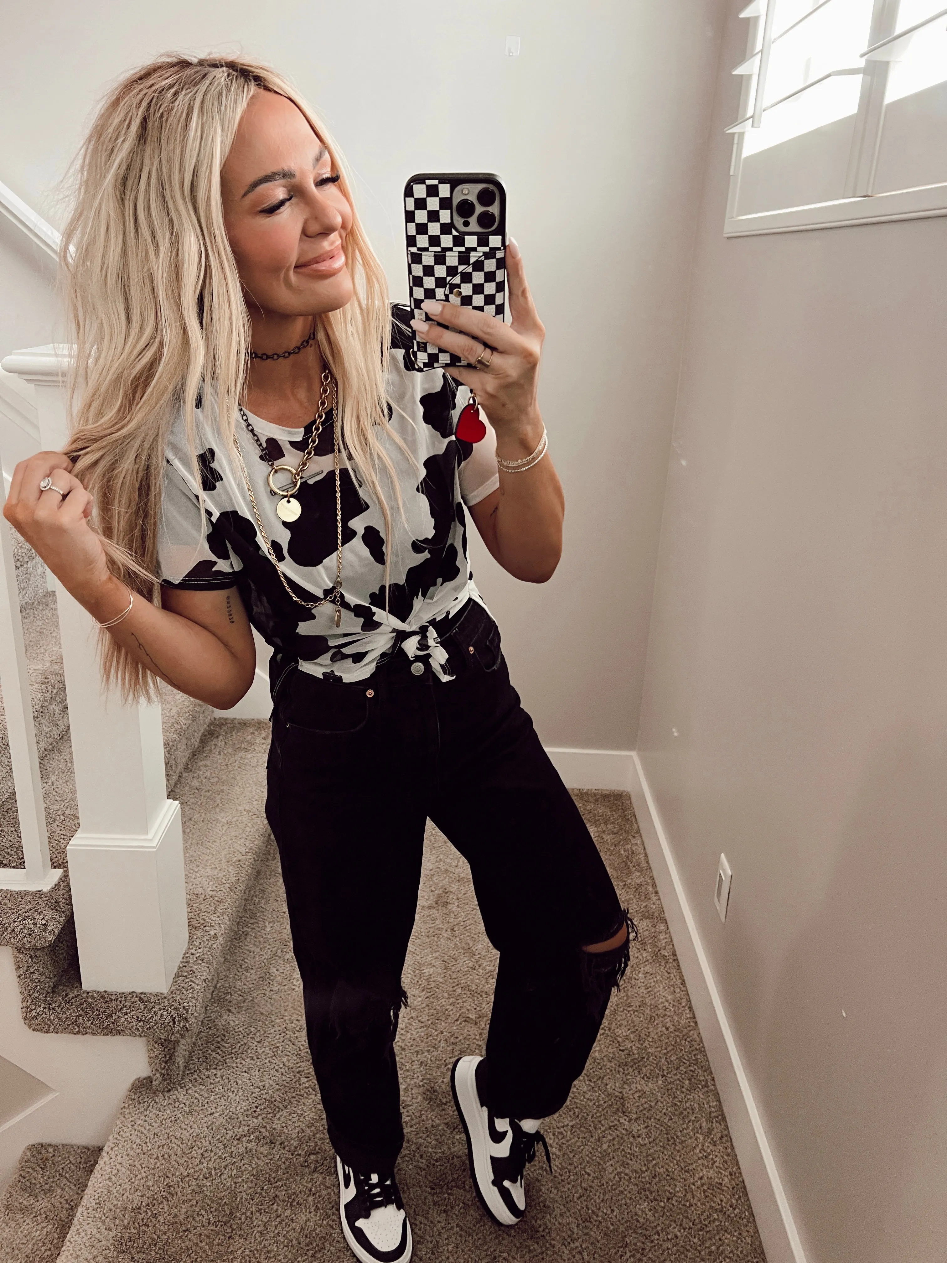 Cow print mesh top