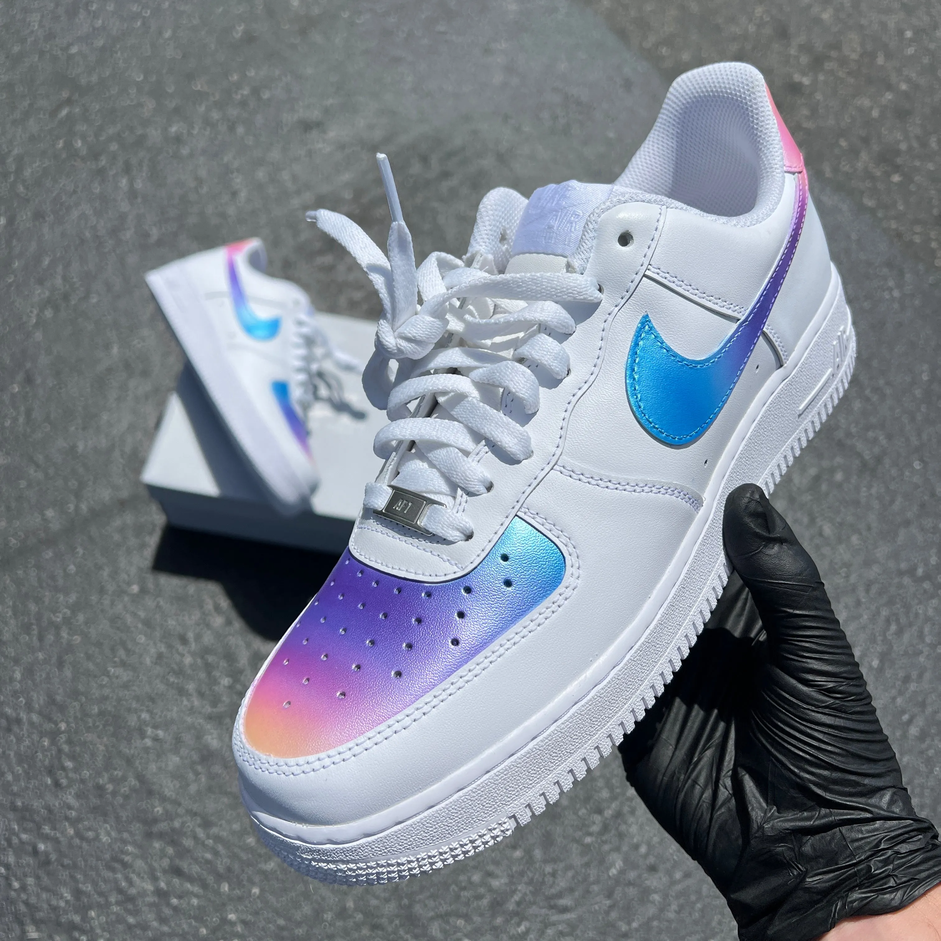 Custom Hand Painted Ombre Gradient White Nike Air Force 1