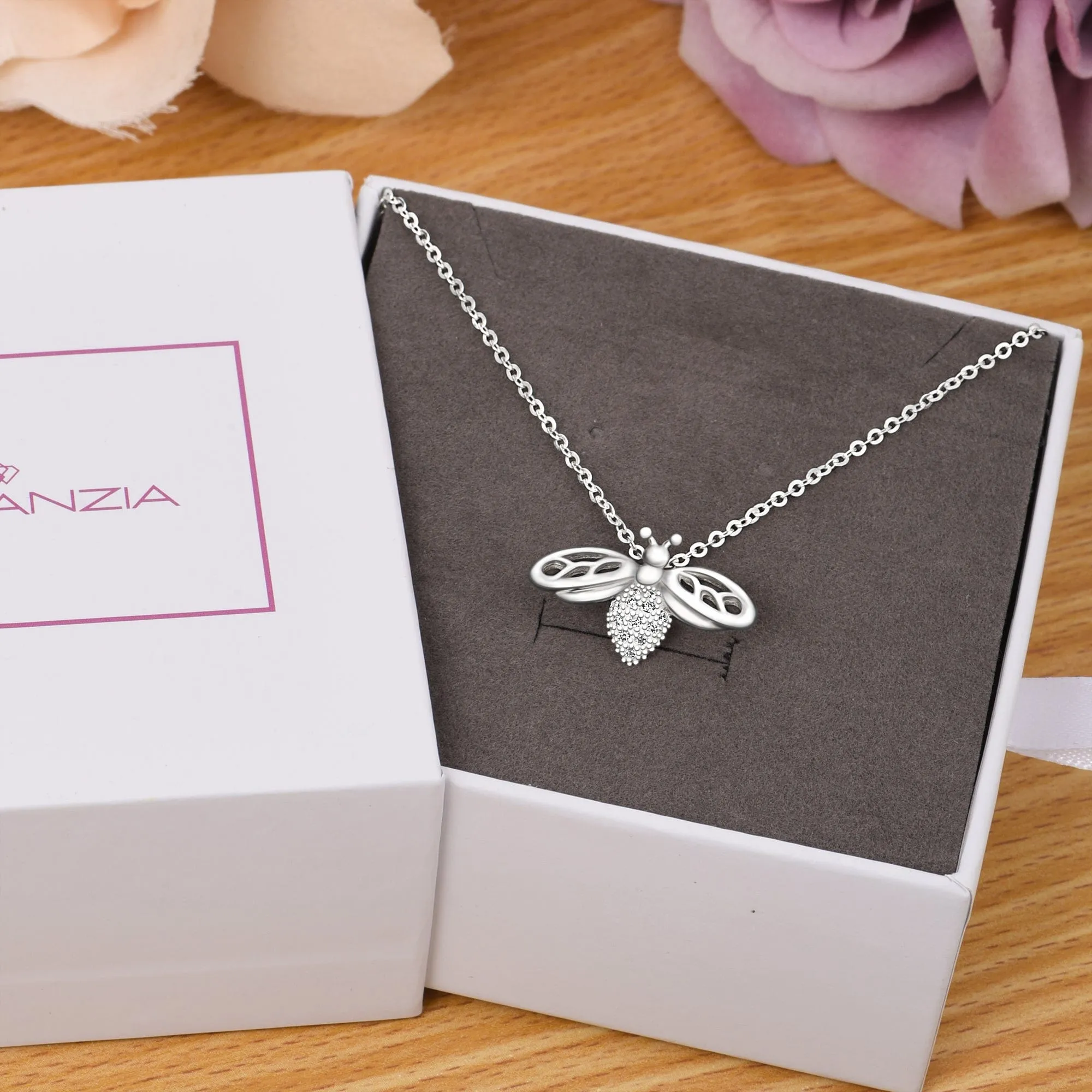 CZ Queen Bumble Bee Necklace Sterling Silver