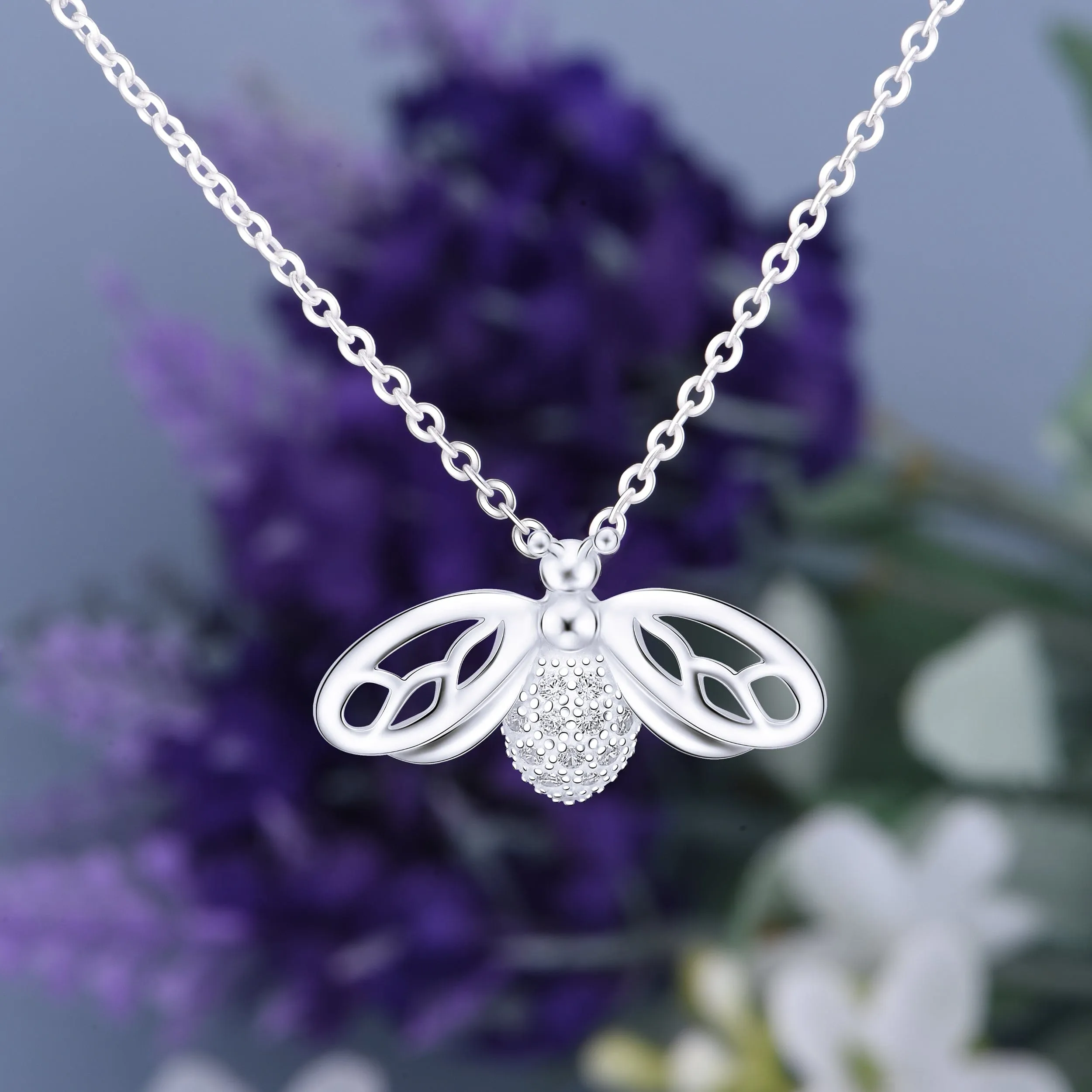 CZ Queen Bumble Bee Necklace Sterling Silver