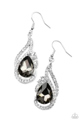 Dancefloor Diva Silver and White Rhinestone Earrings - Paparazzi Accessories