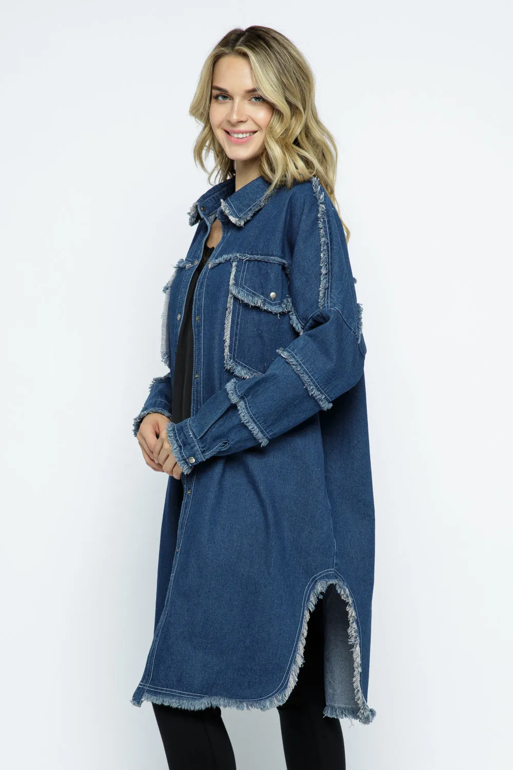 Denim Party Distressed Long Jacket