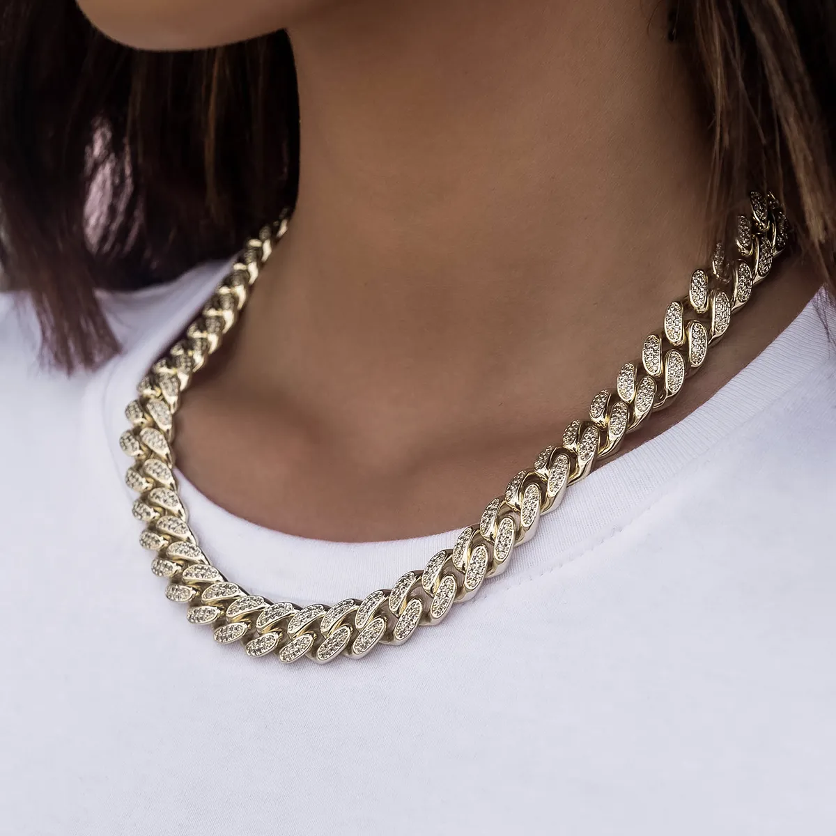 Diamond Cuban Link Necklace in Yellow Gold- 12mm