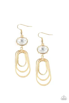 Drop-Dead Glamorous Gold and White Rhinestone Earrings - Paparazzi Accessories