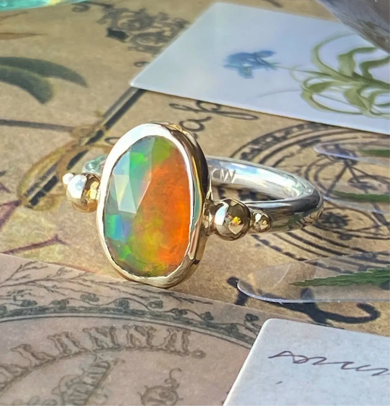 Ethiopian Opal 14k Yellow Gold & Sterling Silver Ring 7-8US