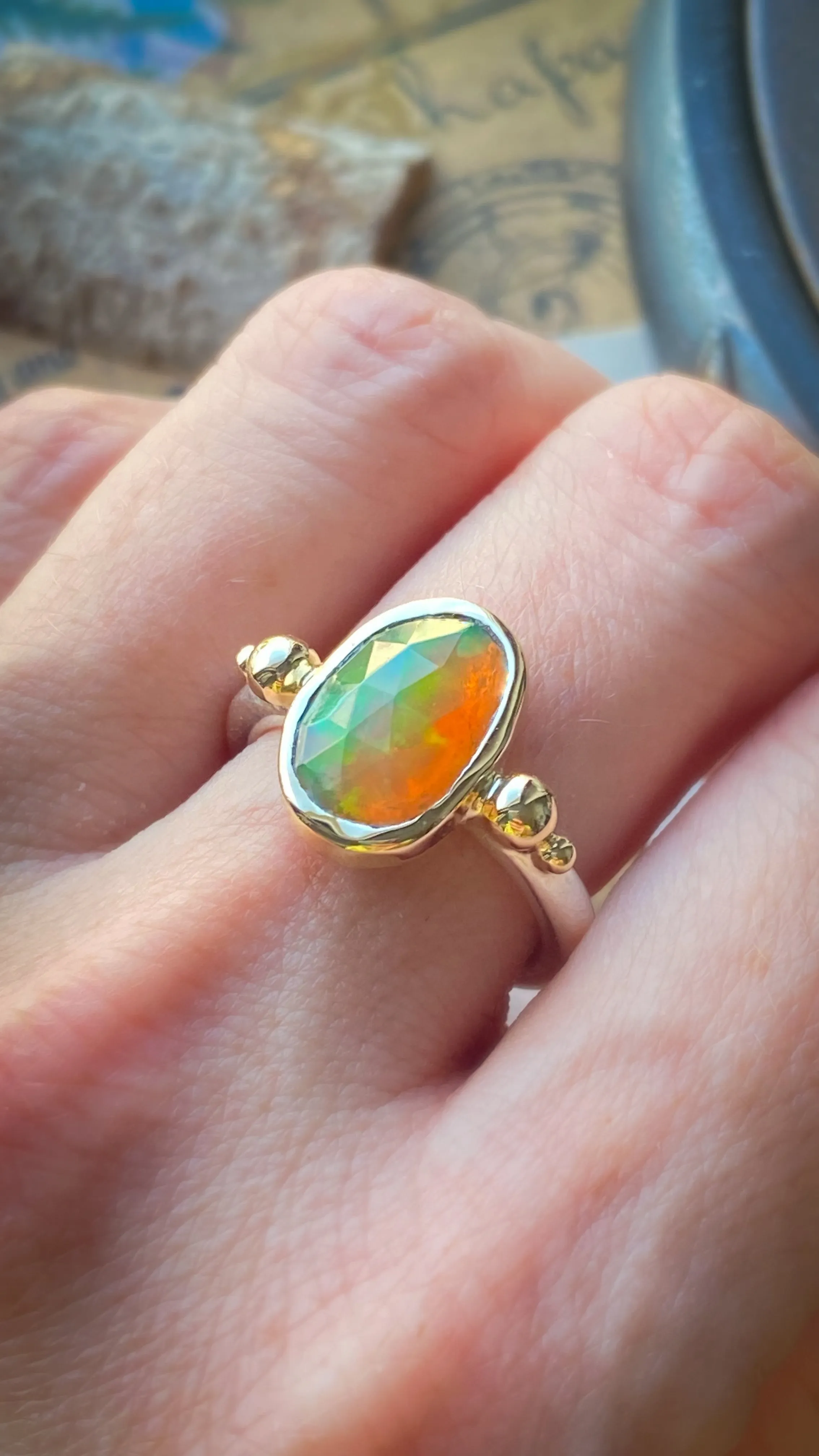 Ethiopian Opal 14k Yellow Gold & Sterling Silver Ring 7-8US