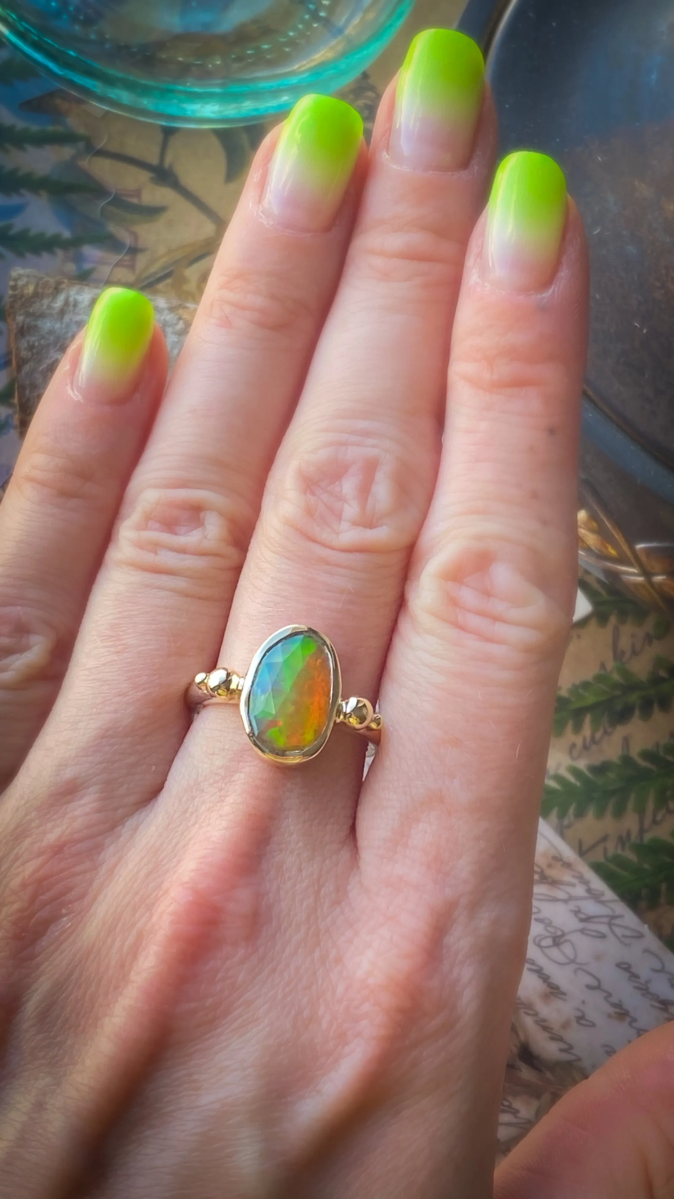 Ethiopian Opal 14k Yellow Gold & Sterling Silver Ring 7-8US