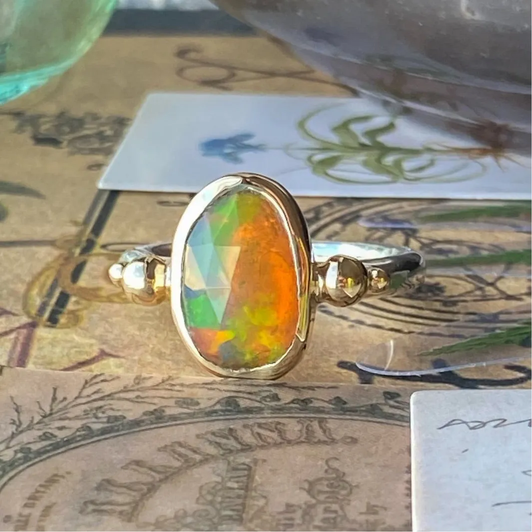 Ethiopian Opal 14k Yellow Gold & Sterling Silver Ring 7-8US