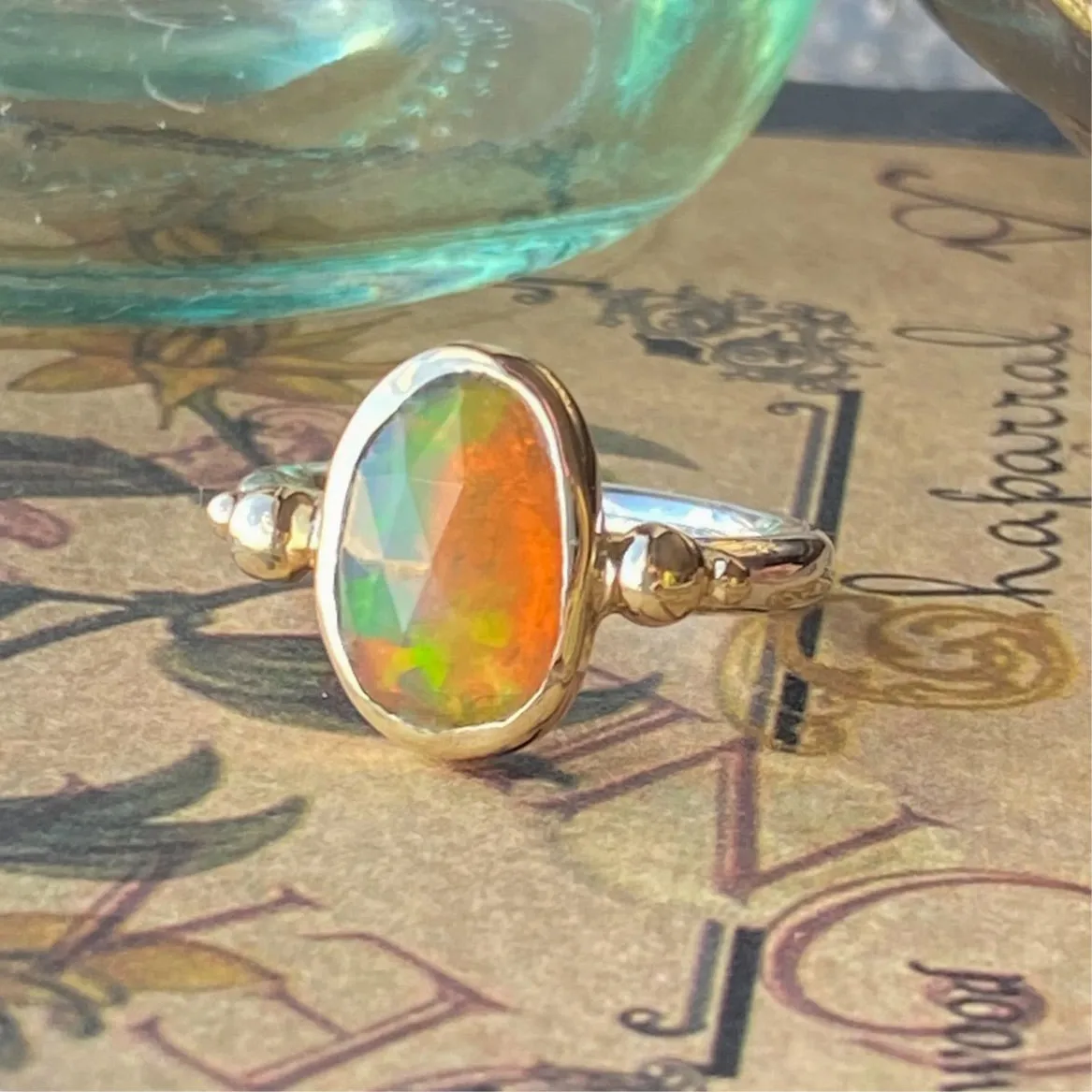 Ethiopian Opal 14k Yellow Gold & Sterling Silver Ring 7-8US