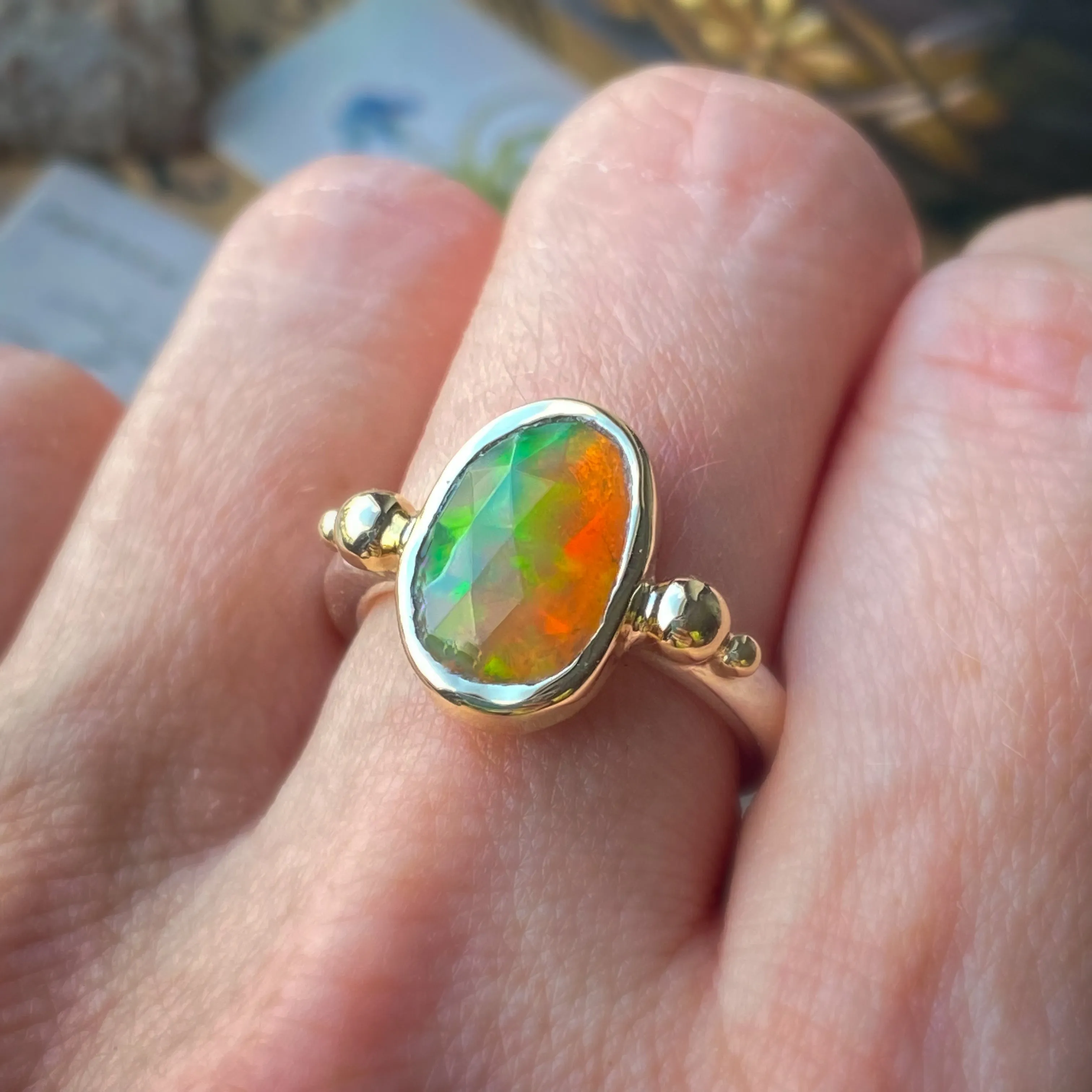 Ethiopian Opal 14k Yellow Gold & Sterling Silver Ring 7-8US