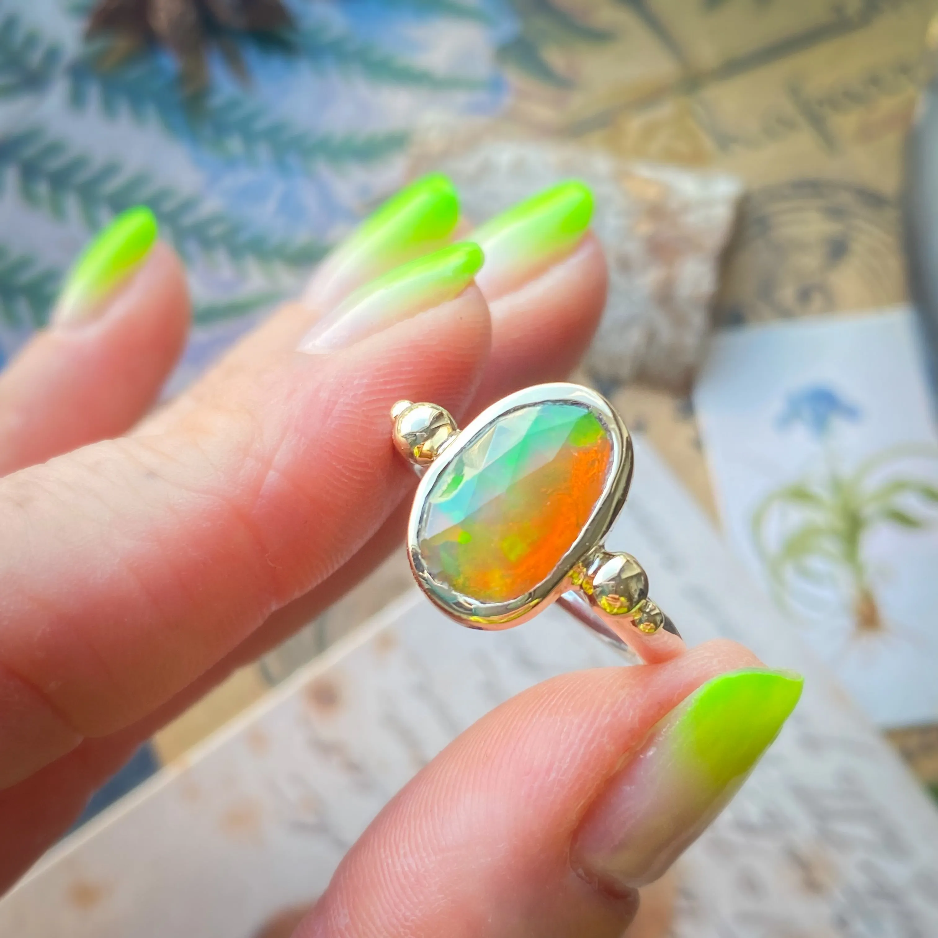 Ethiopian Opal 14k Yellow Gold & Sterling Silver Ring 7-8US