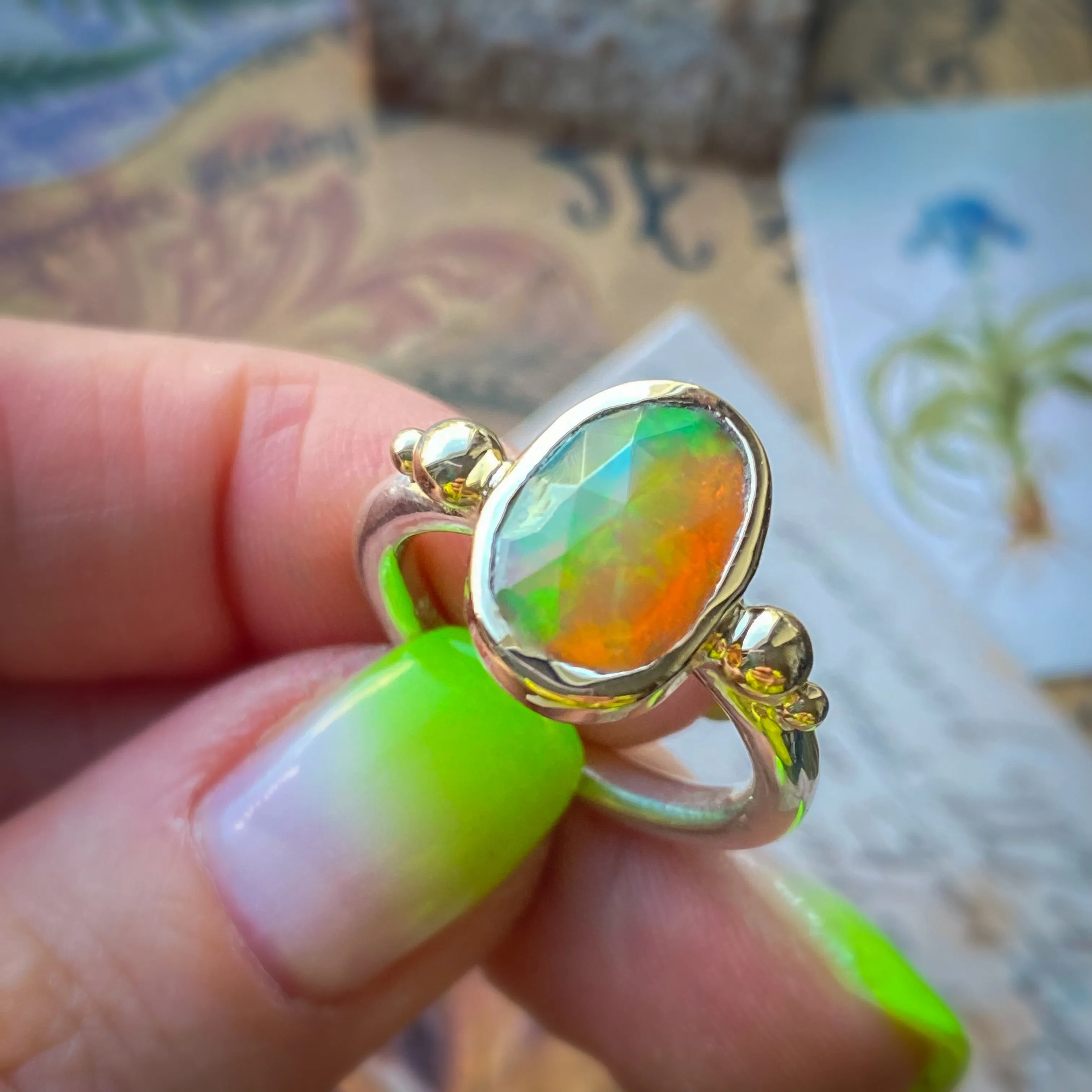 Ethiopian Opal 14k Yellow Gold & Sterling Silver Ring 7-8US