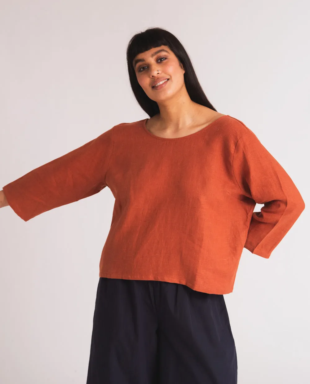 Fabia Linen Top In Clay