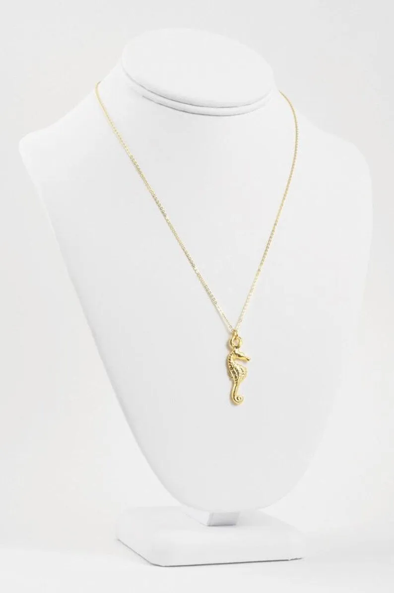 Finished Jewelry-Seahorse Gold Charm Necklace-18 Inches